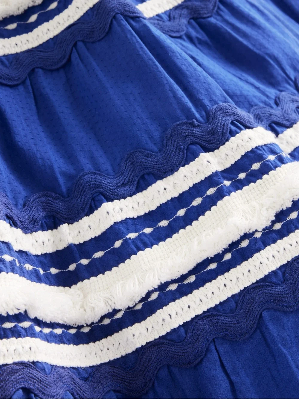 Mini Boden Tiered Twirly Ric Rac Dress in Sapphire Blue
